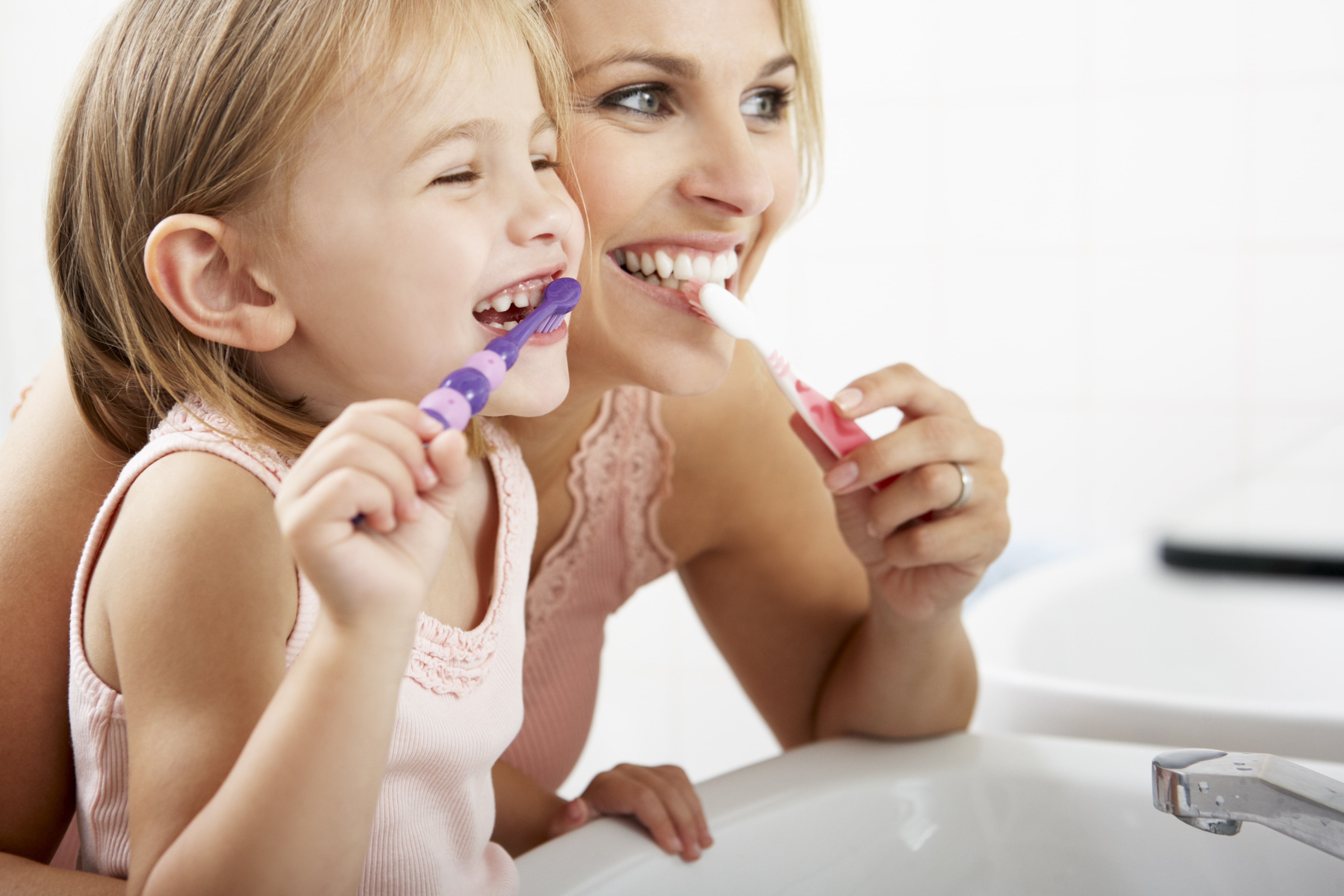 Mother Daughter Brushing Fresh Dental Care